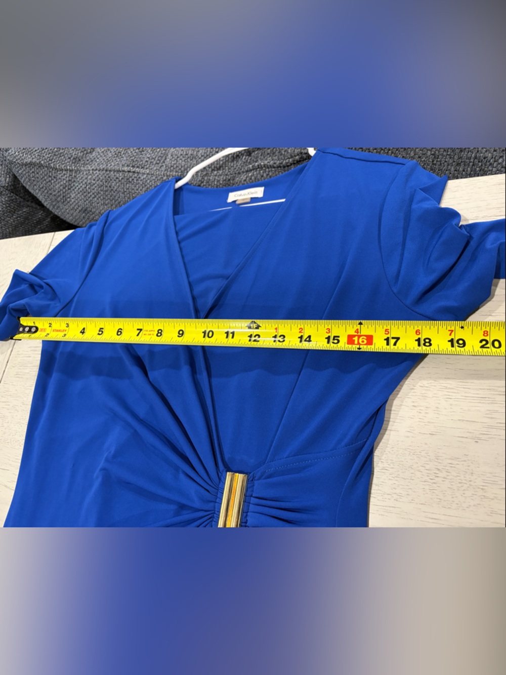 Calvin Klein Cobalt Blue V-Neck Twist-Front Long Sleeve Dress - Picture 7 of 9